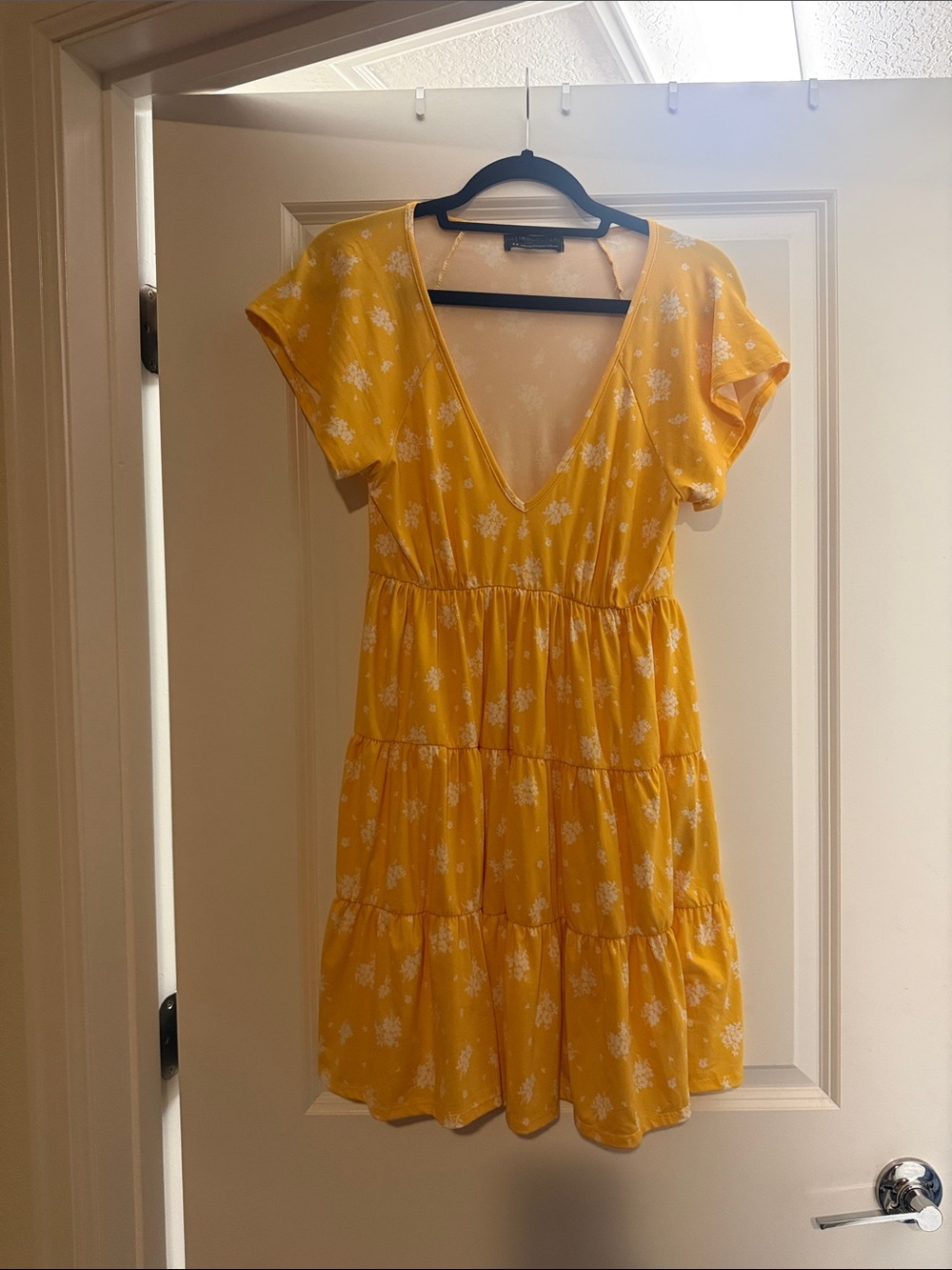 Urban Outfitters Yellow Floral V-Neck Tiered Mini Dress